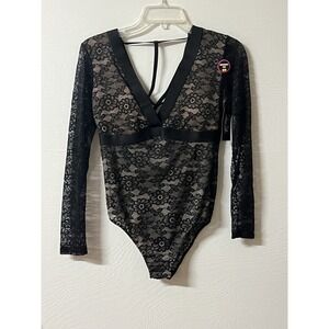 Rene Rofe Black City Of Angels Bodysuit Long Sleeve Sexy Size Small